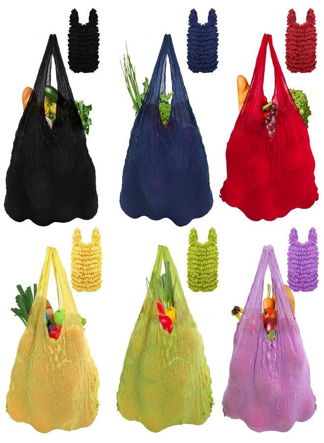 Jowgut 6 Pieces Magic Stretch Bags, Large Capacity Pleated Expandable Shopping Bags, Reusable Foldable Grocery Tote Portable for Shopping, Travel, Groceries, Work, Picnics - Image 1